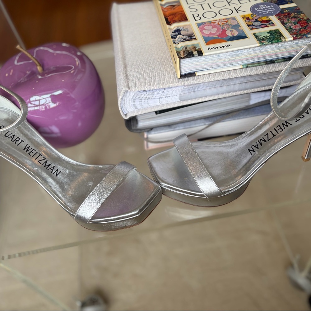 Stuart Weitzman Metallic Silver Platform Heels - Picture 8 of 12